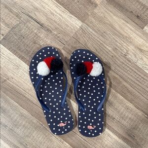 Vineyard Vines Navy Star Flip Flops with Pom Poms